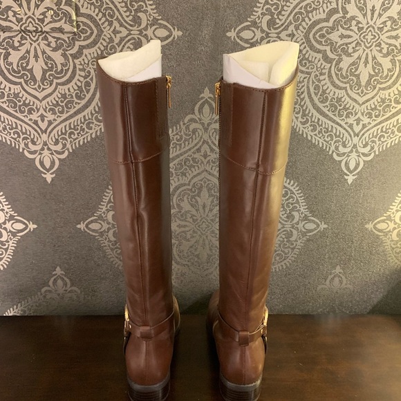 6.5 Michael Kors Fulton Harness BrownLeather Riding Boots - Picture 3 of 7